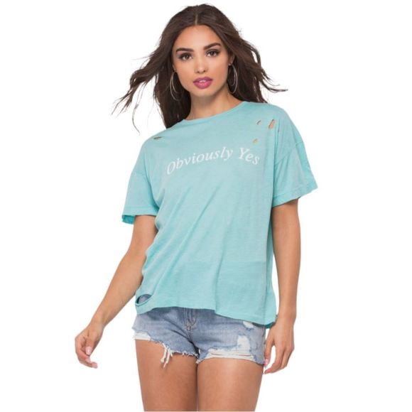 EUC Wildfox Obviously Yes Destroyed Graphic Short Sleeve Tee - Picture 2 of 15